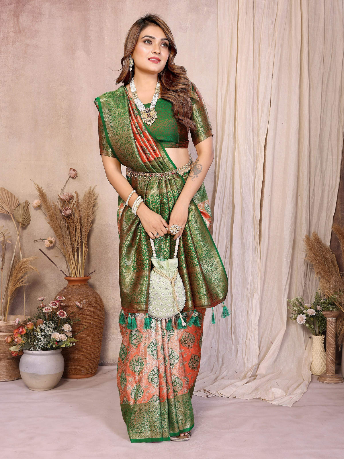 Red Banarasi Tissue Silk Saree with Traditional Weaving