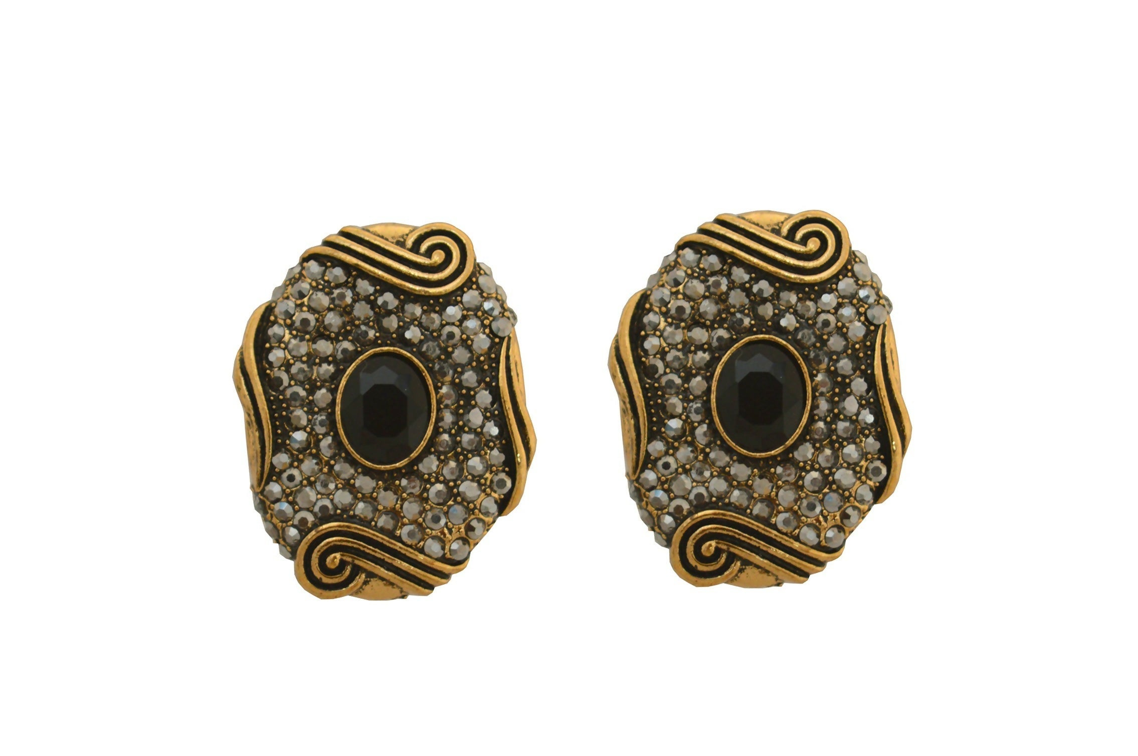 Golden Black AD Brass Earrings Sparkling Statement Jewelry