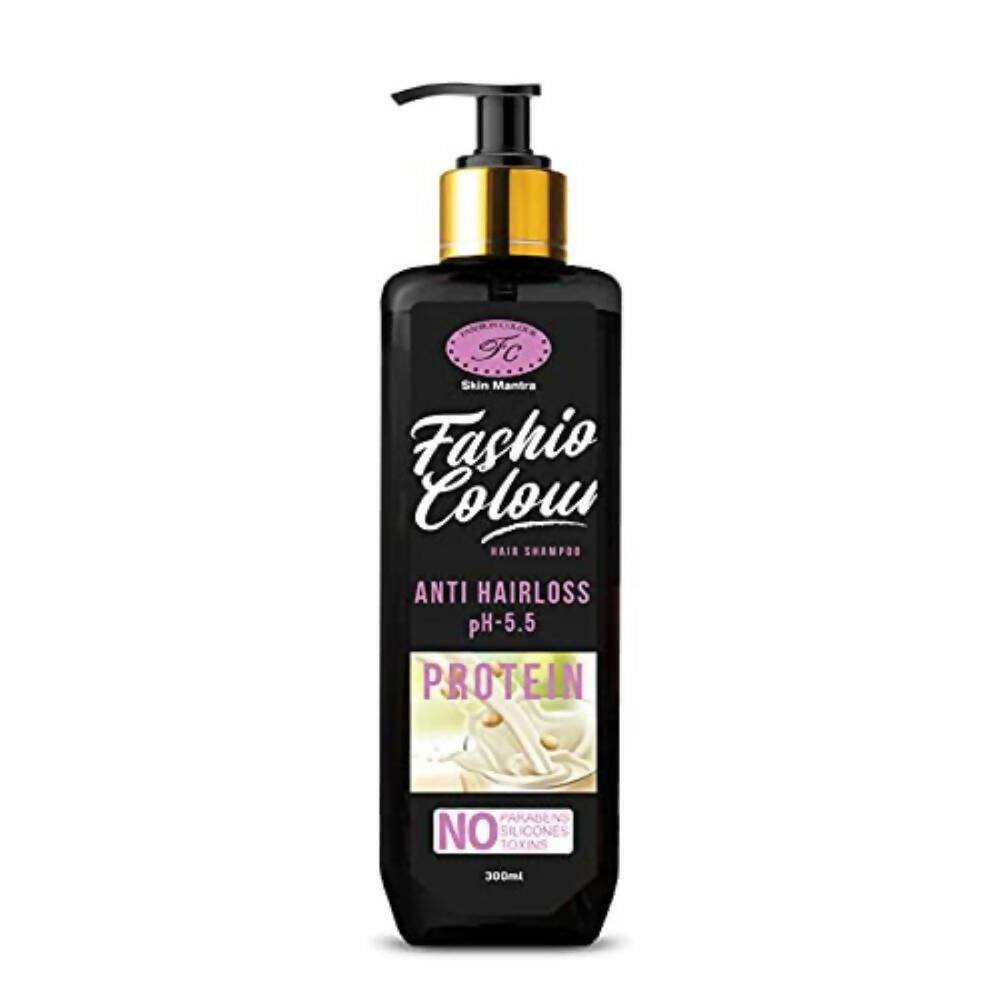 Fashion Colour Anti Hairloss Protein Shampoo bottle, a restorative hair treatment with almond oil and soya milk proteins.