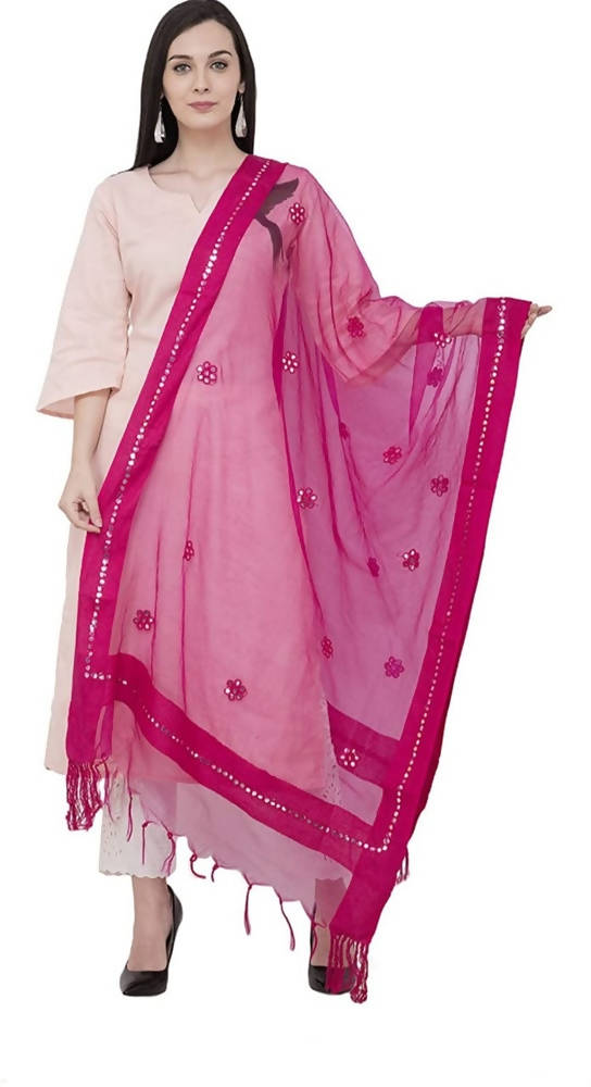 Pink Organza dupatta featuring detailed Gota flower embroidery