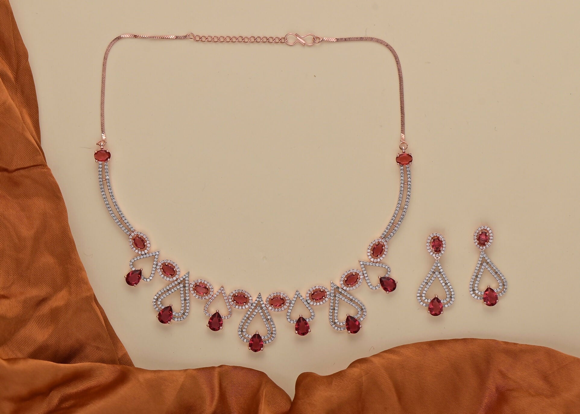 Joban Fashion women's golden necklace set with white ruby stones