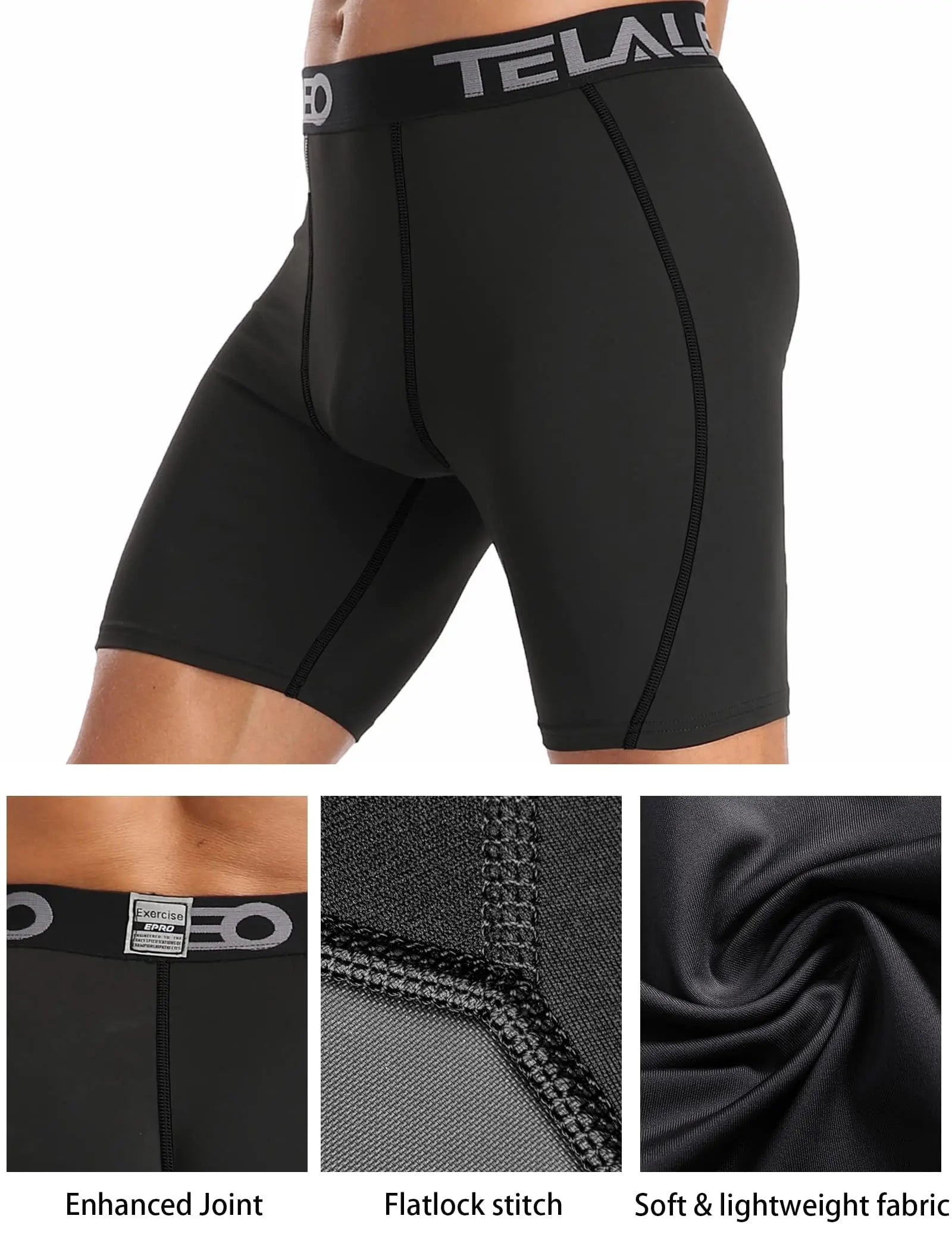 TELALEO 5/6 Pack Compression Shorts Men Spandex Sport Shorts Athletic Workout Running Performance Baselayer Underwear Black(6pcs) Small