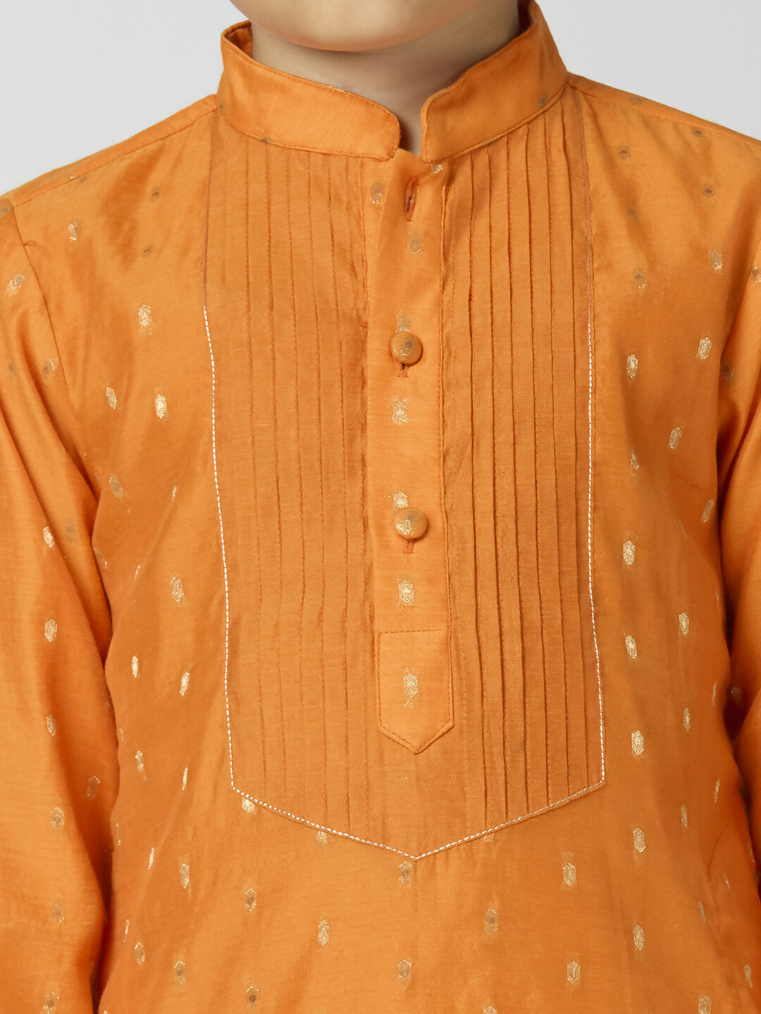 Boys Orange Chanderi Kurta Pyjama Set with Traditional Butta Work