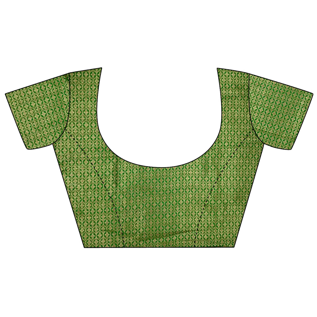 Emerald Green Banarasi Soft Lichi Silk Checks & Woven Saree