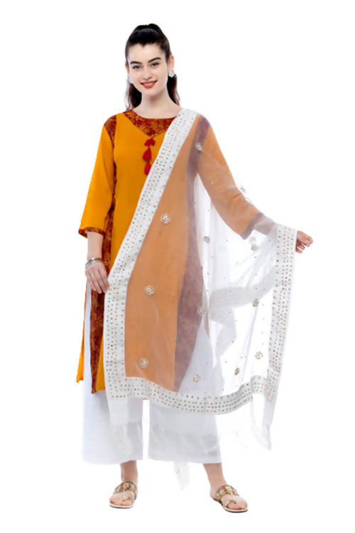 White Organza Cotton Dupatta with Nug Embroidery