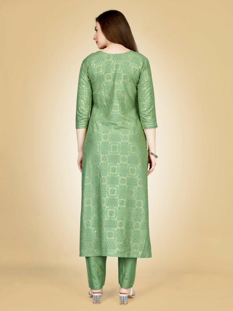 Women's Sea Green Embroidered Viscose Rayon Kurta Pant Set