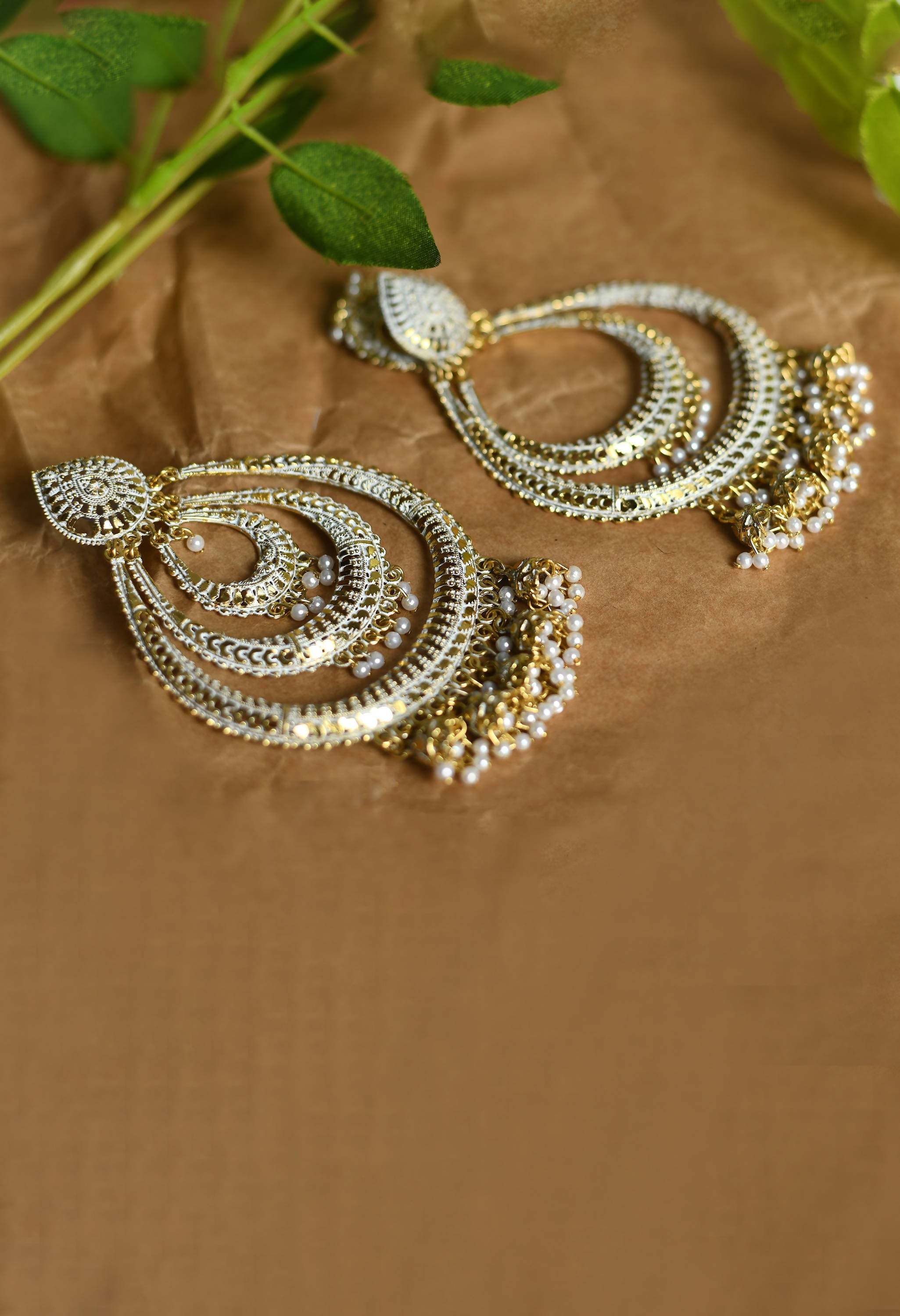 Triple Circle White and Red Golden Oversized Earrings