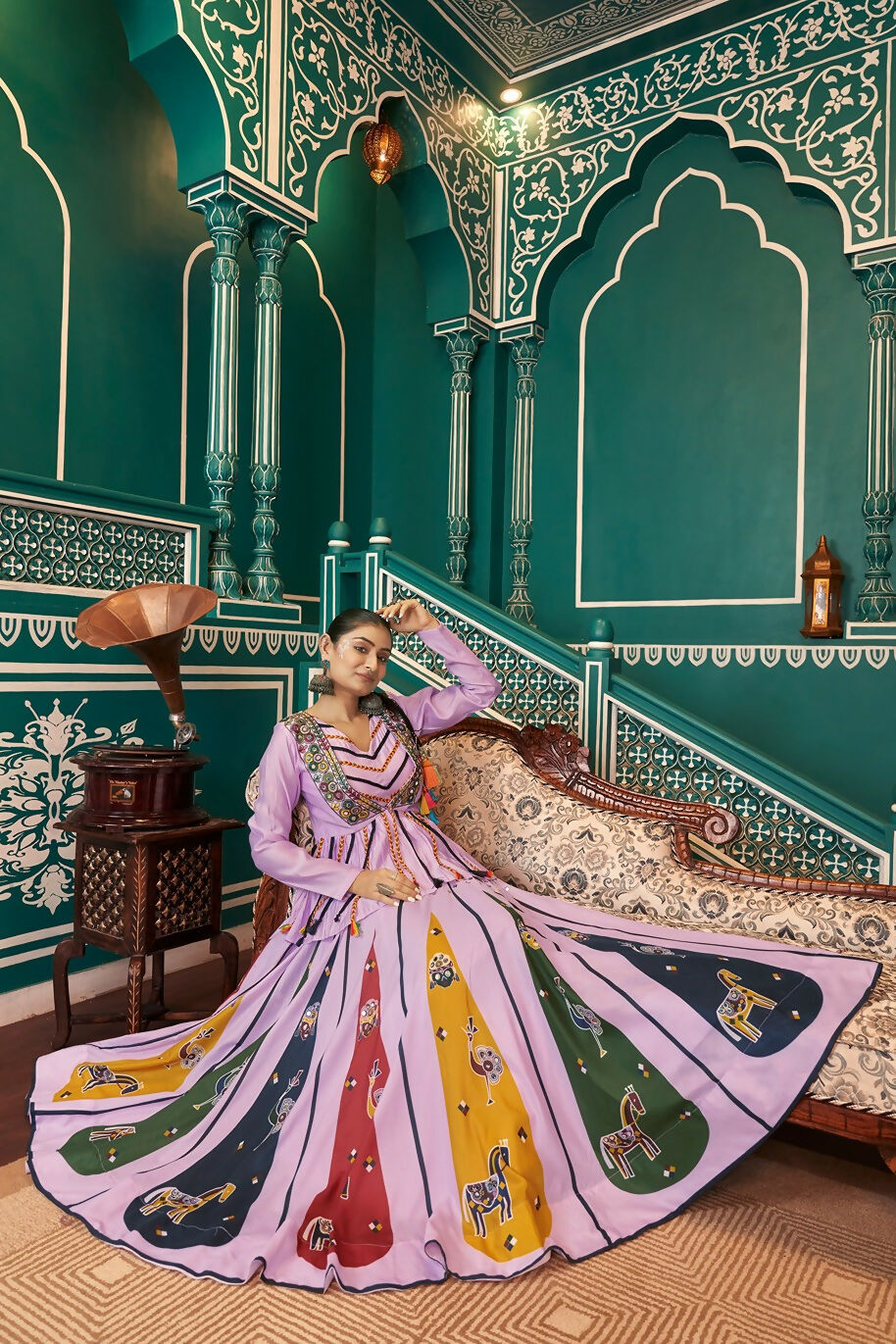 Lavender Poly Maska Silk Designer Navratri Lehenga Choli Set