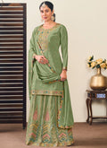 Pista Green Chinon Silk Lehenga Style Suit with heavy gota patti embroidery