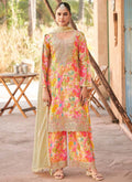 Cream premium Chinon palazzo suit with heavy embroidery and hand work