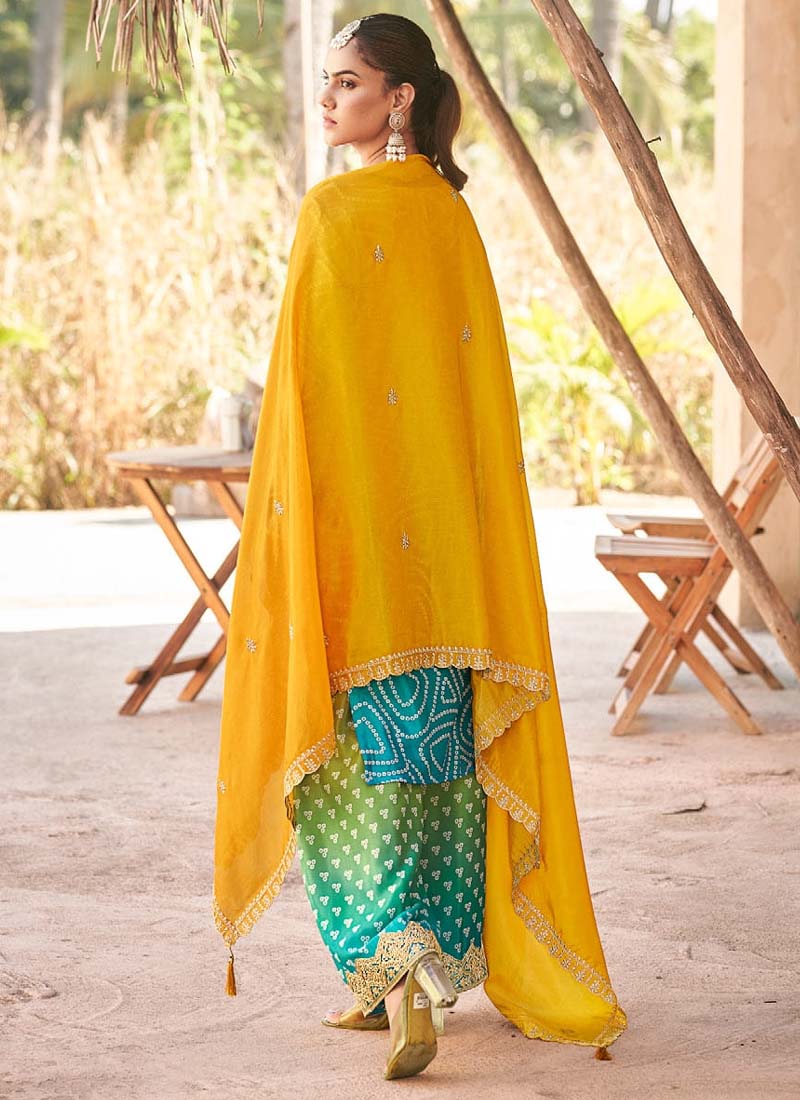 Yellow Premium Chinon Embroidered Palazzo Suit Set