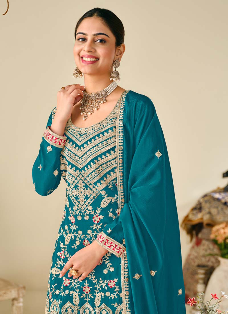 Rama Premium Chinon Embroidered Palazzo Suit Set
