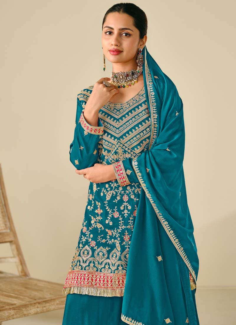 Rama Premium Chinon Embroidered Palazzo Suit Set