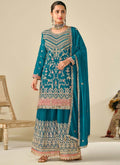 Rama color premium Chinon palazzo suit with heavy embroidery work and flowing flare