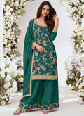 Green Chinon Silk Palazzo Suit with delicate embroidery and gota patti work for wedding events