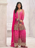Pink premium Chinon palazzo suit with heavy hand embroidery