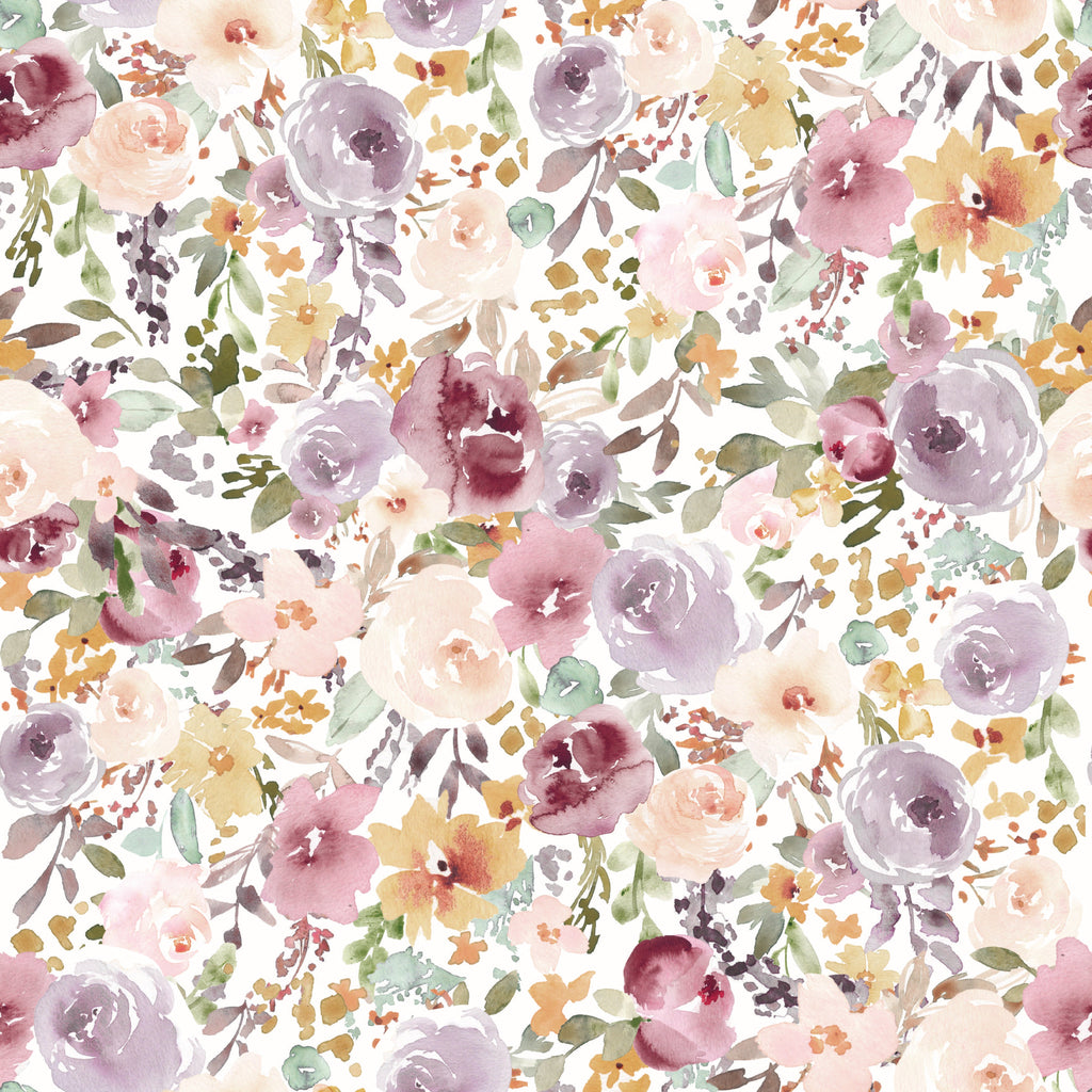 Rue Floral Removable Wallpaper in Lavender, Blush, and Mustard