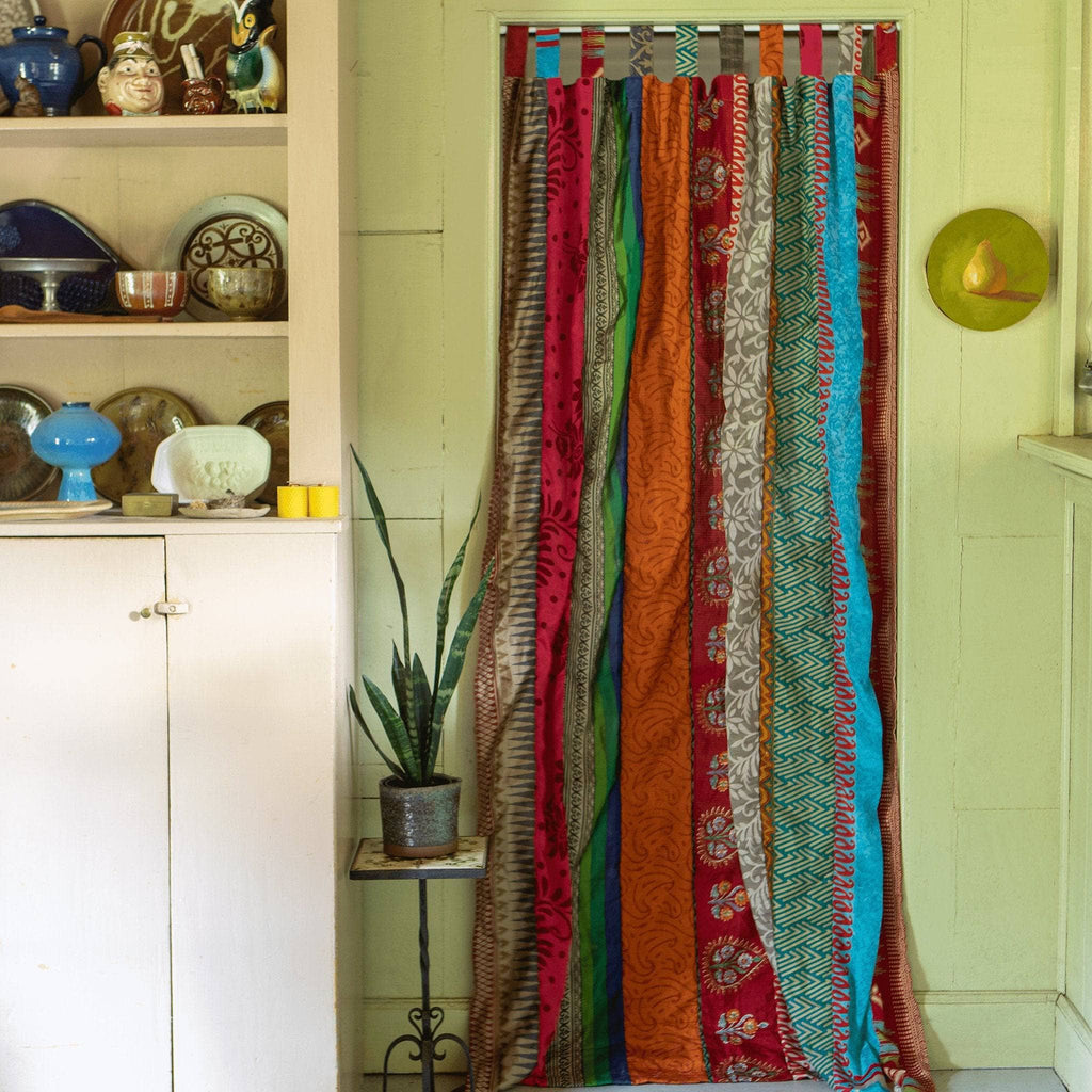 Rainbow Oasis Upcycled Sari Drapes - Vibrant Boho Home Decor