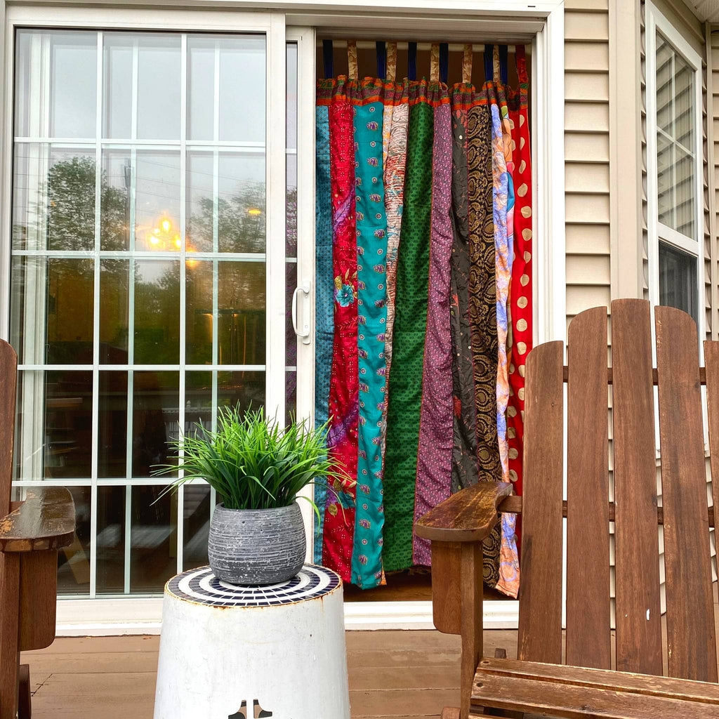 Rainbow Oasis Upcycled Sari Drapes - Vibrant Boho Home Decor