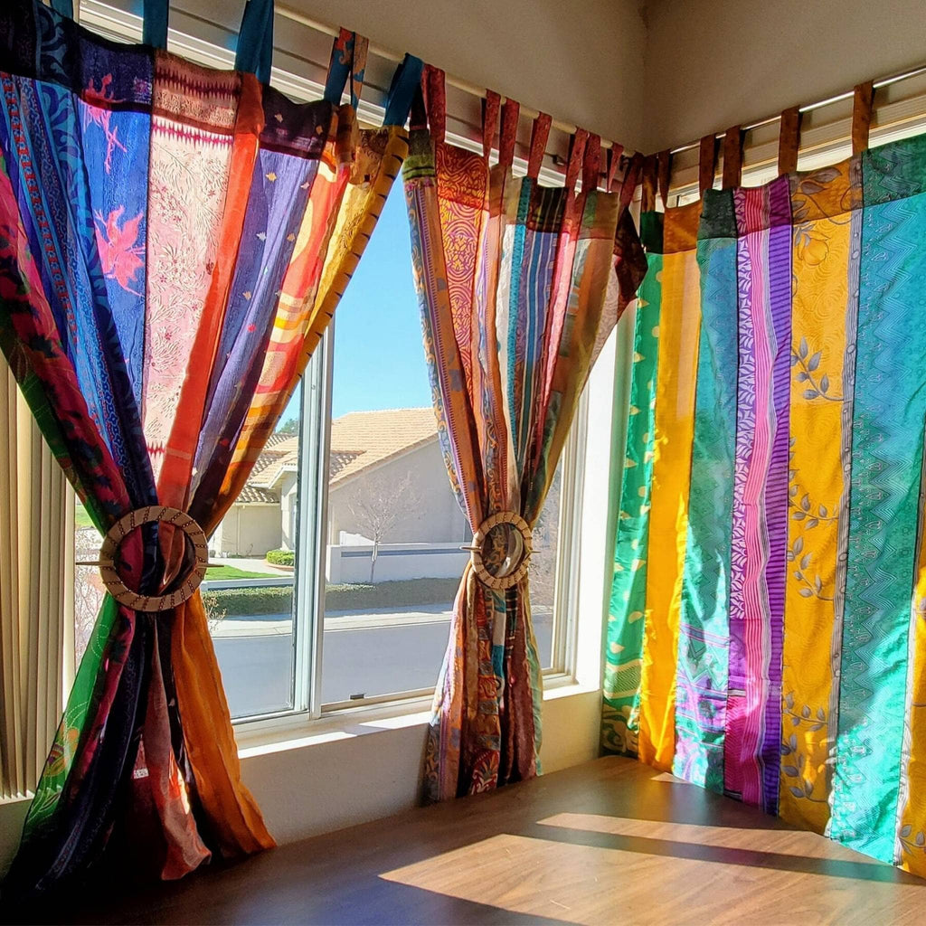 Rainbow Oasis Upcycled Sari Drapes - Vibrant Boho Home Decor