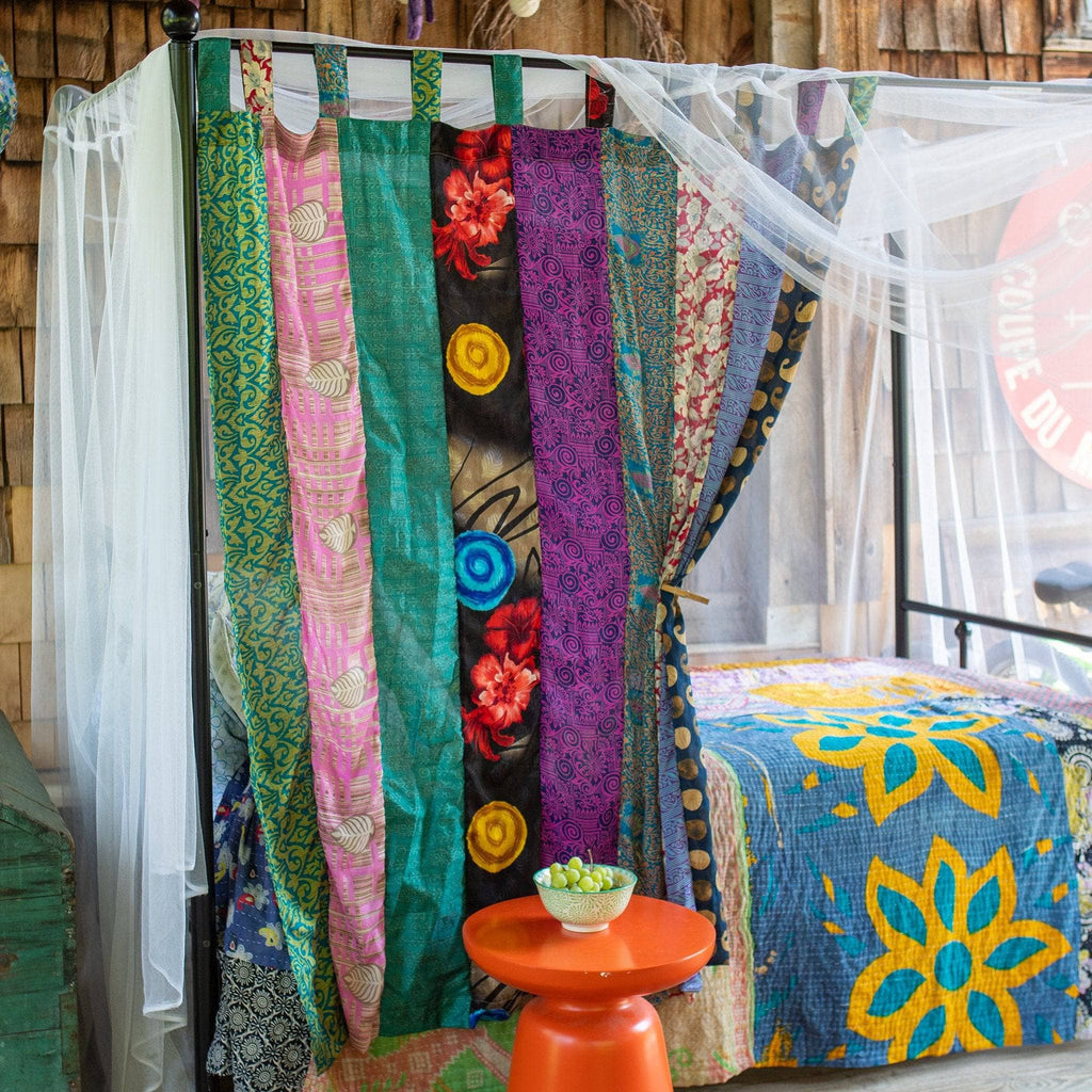 Rainbow Oasis Upcycled Sari Drapes - Vibrant Boho Home Decor