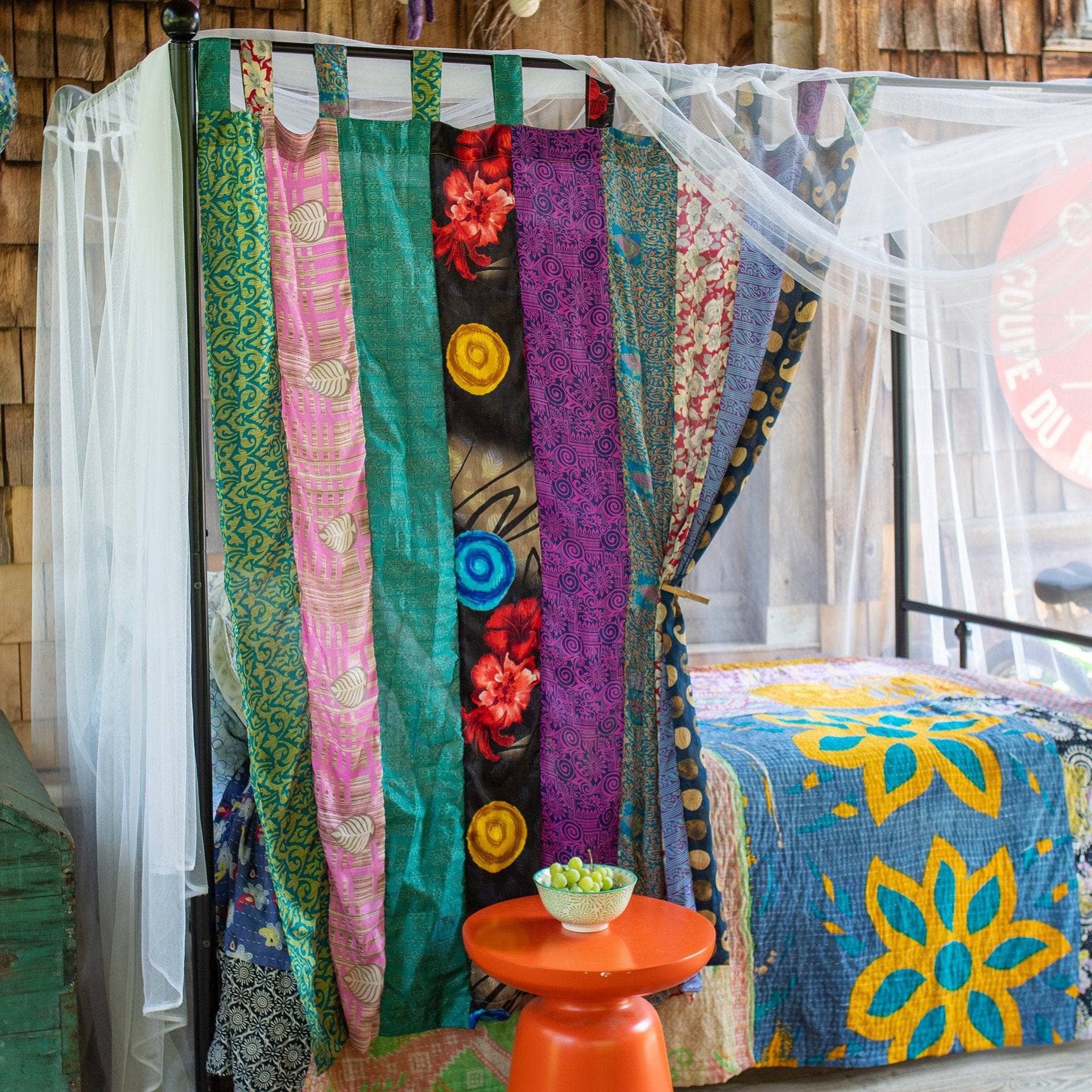Rainbow Oasis Upcycled Sari Drapes - Vibrant Boho Home Decor