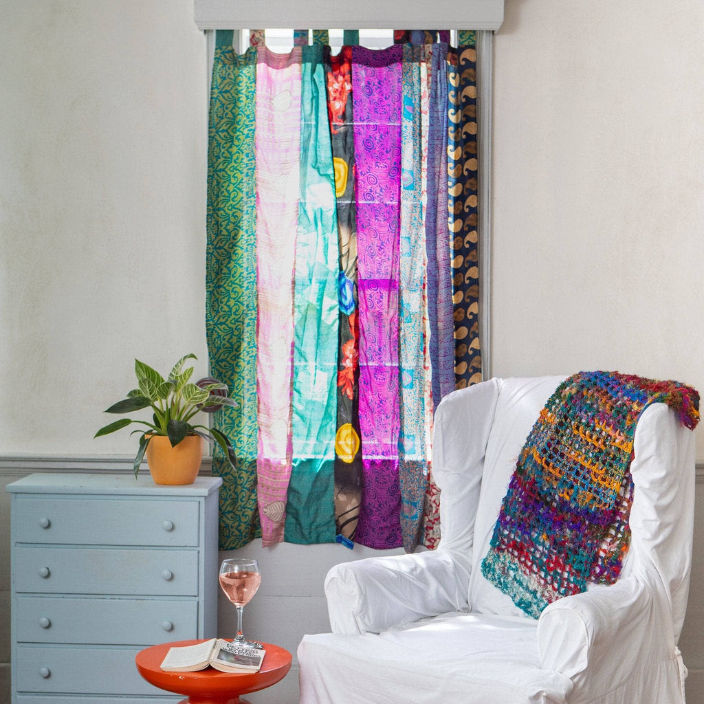 Rainbow Oasis Upcycled Sari Drapes - Vibrant Boho Home Decor