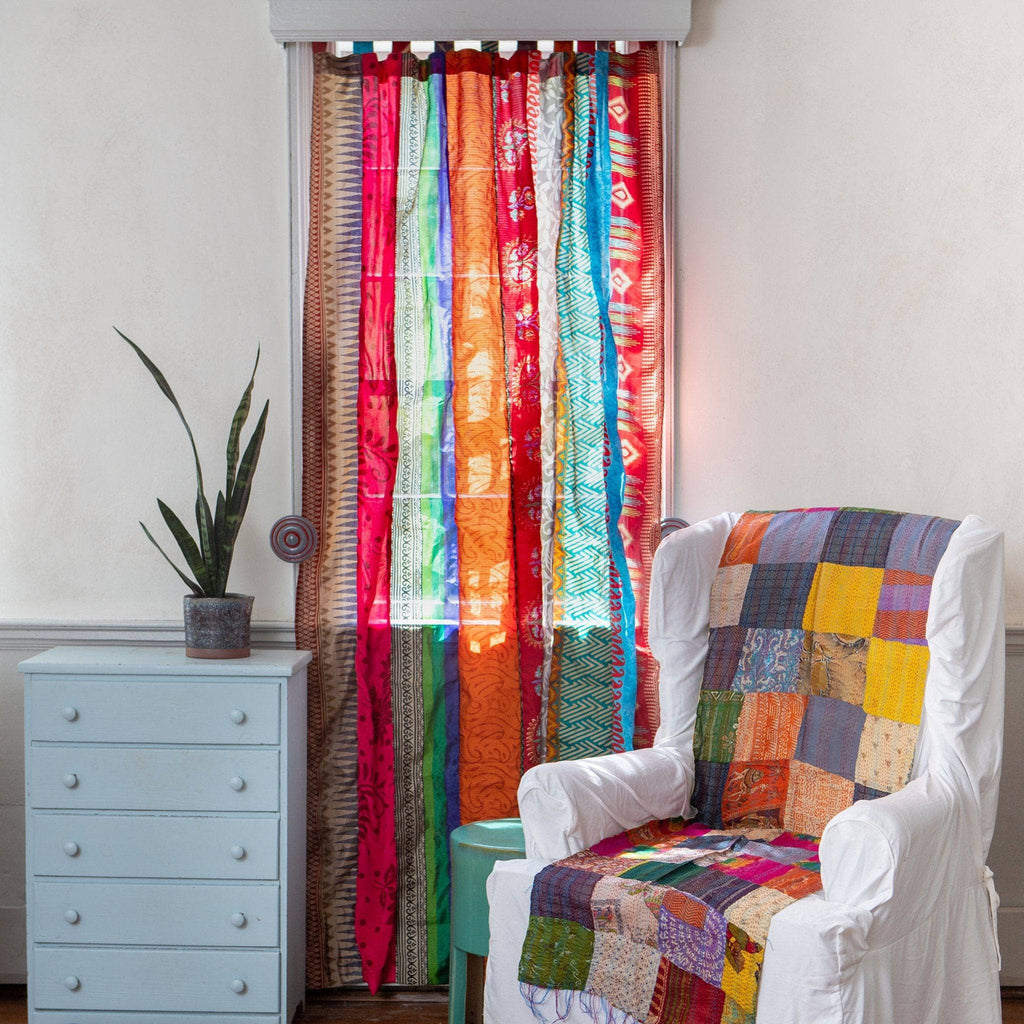 Rainbow Oasis Upcycled Sari Drapes - Vibrant Boho Home Decor