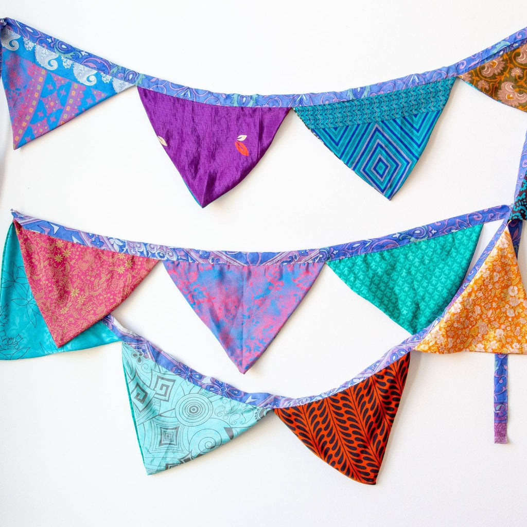 Rainbow Oasis Sari Flags Wall Art - Bohemian Multi-Colored Decor