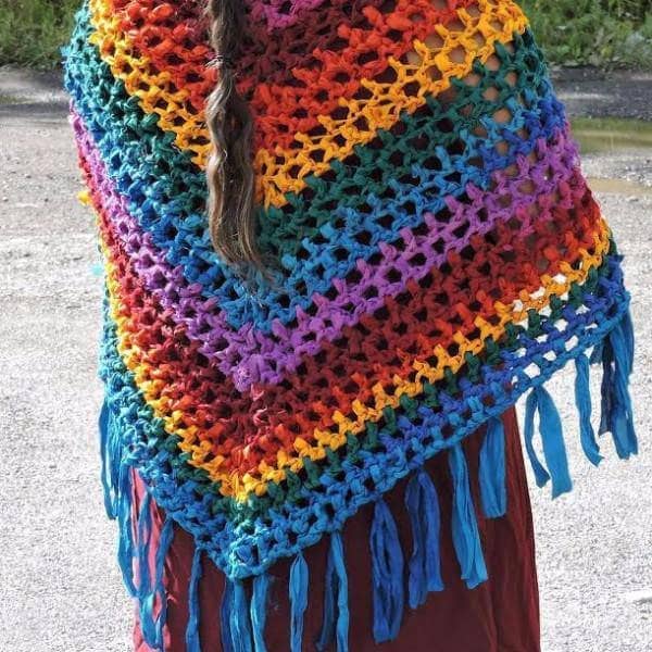 Rainbow Shawl Crochet Pattern - Geometric Bohemian Knit Style