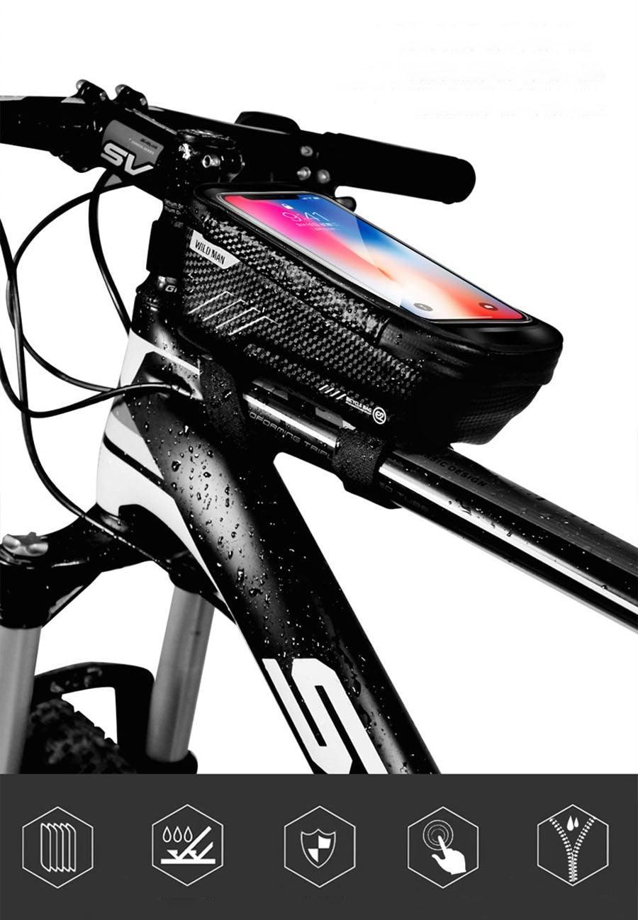 Rainproof Bicycle Top Tube Bag with Touchscreen Phone Mount