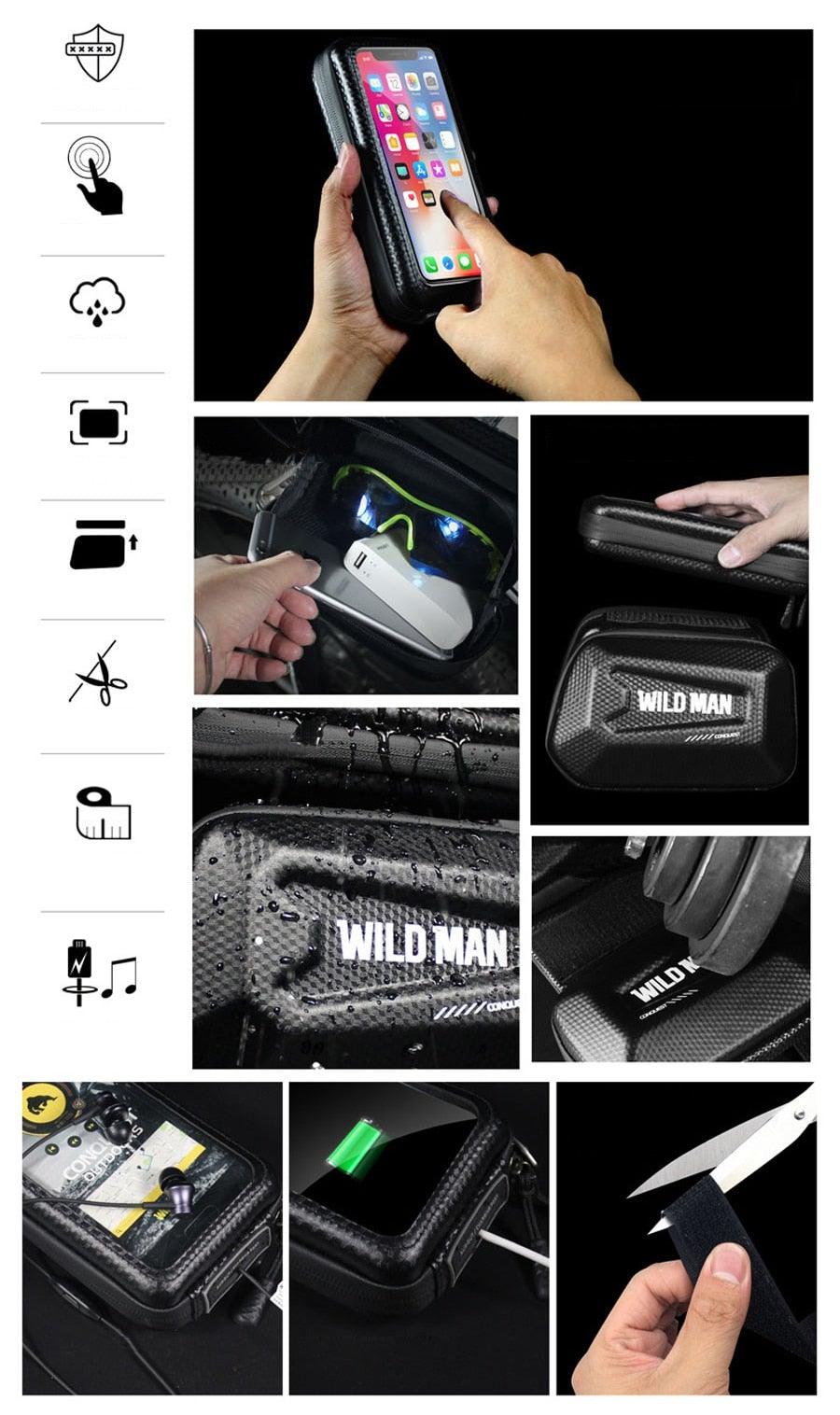 Rainproof Bicycle Top Tube Bag with Touchscreen Phone Mount