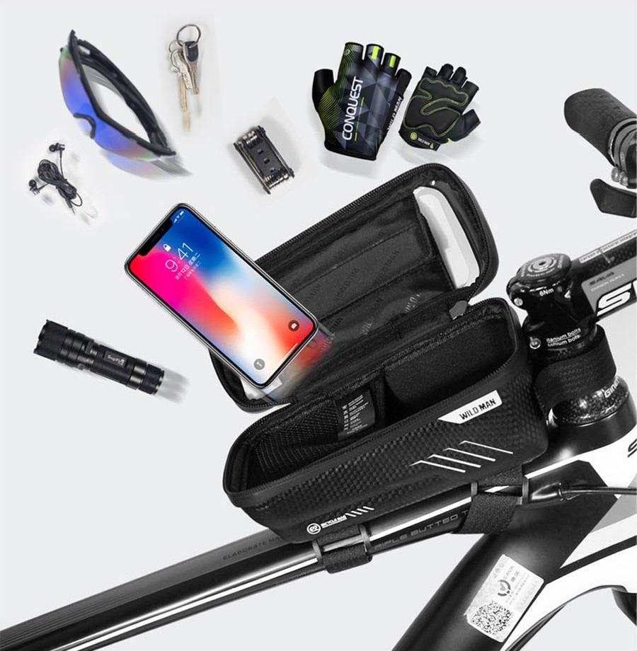 Rainproof Bicycle Top Tube Bag with Touchscreen Phone Mount