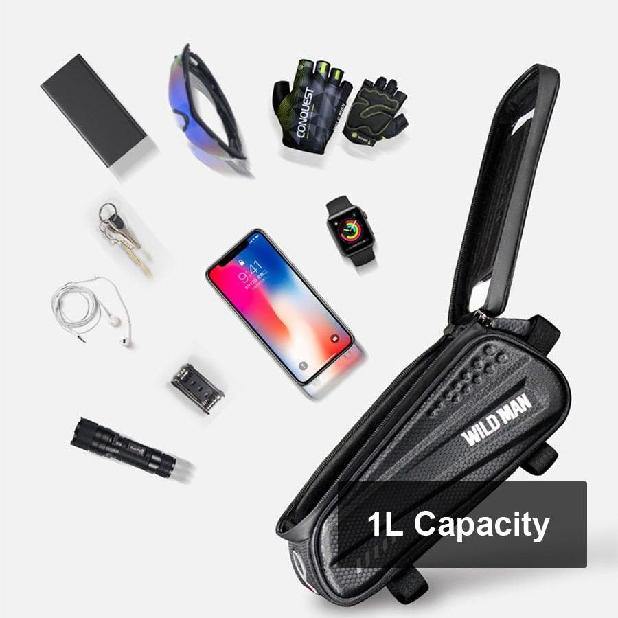 Rainproof Bicycle Top Tube Bag with Touchscreen Phone Mount