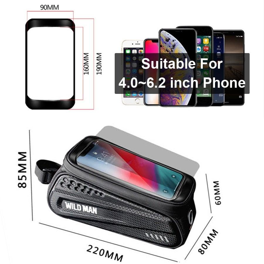 Rainproof Bicycle Top Tube Bag with Touchscreen Phone Mount