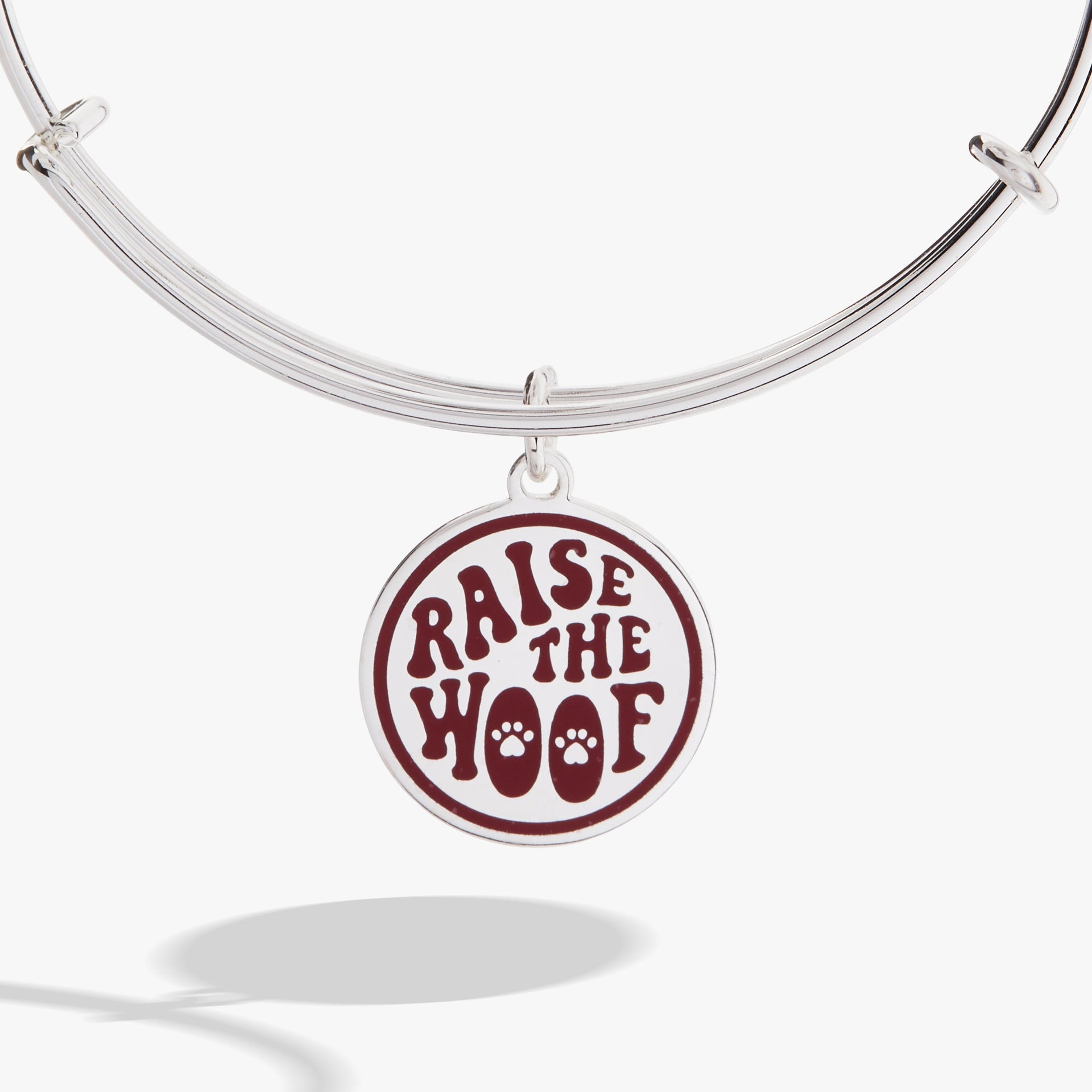 Raise the Woof Dog Charm Bangle Bracelet in Silver and Maroon