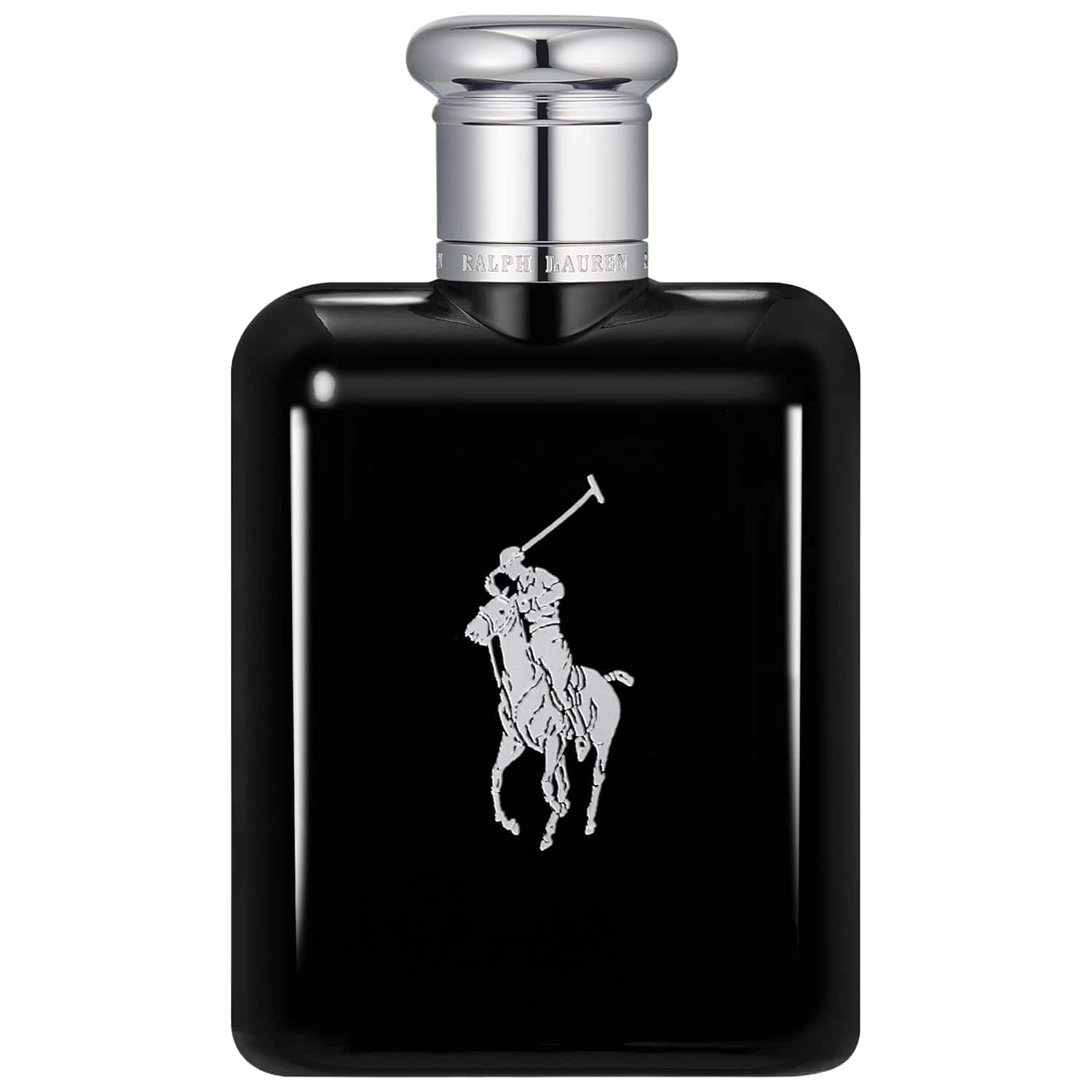 Ralph Lauren Polo Black Eau de Toilette 4.2 oz bottle in sleek black packaging.