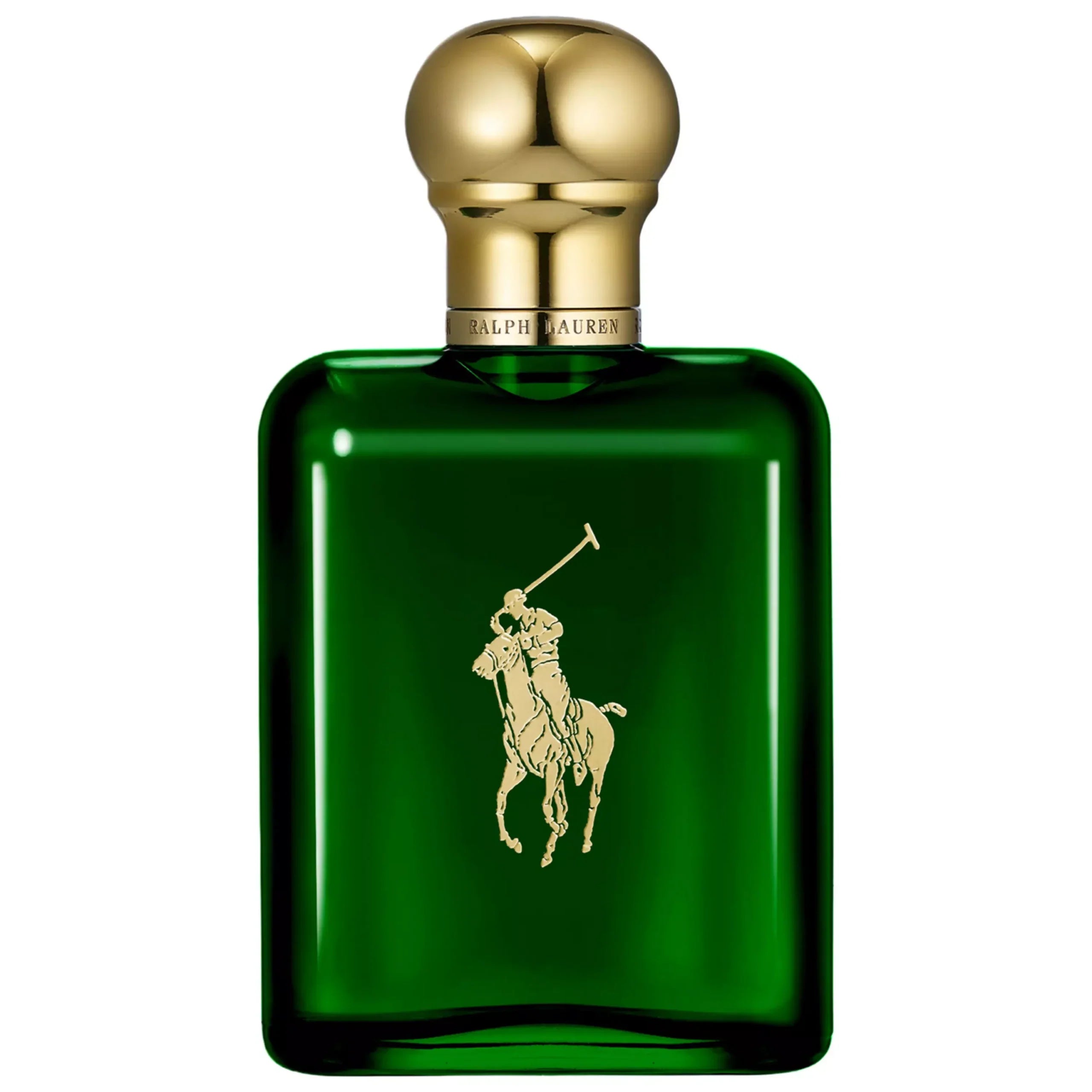 A 4 oz bottle of Ralph Lauren Polo Eau de Toilette featuring a woody and earthy scent profile.