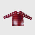Kids scarlet and white gingham print long sleeve rash guard for swimwear