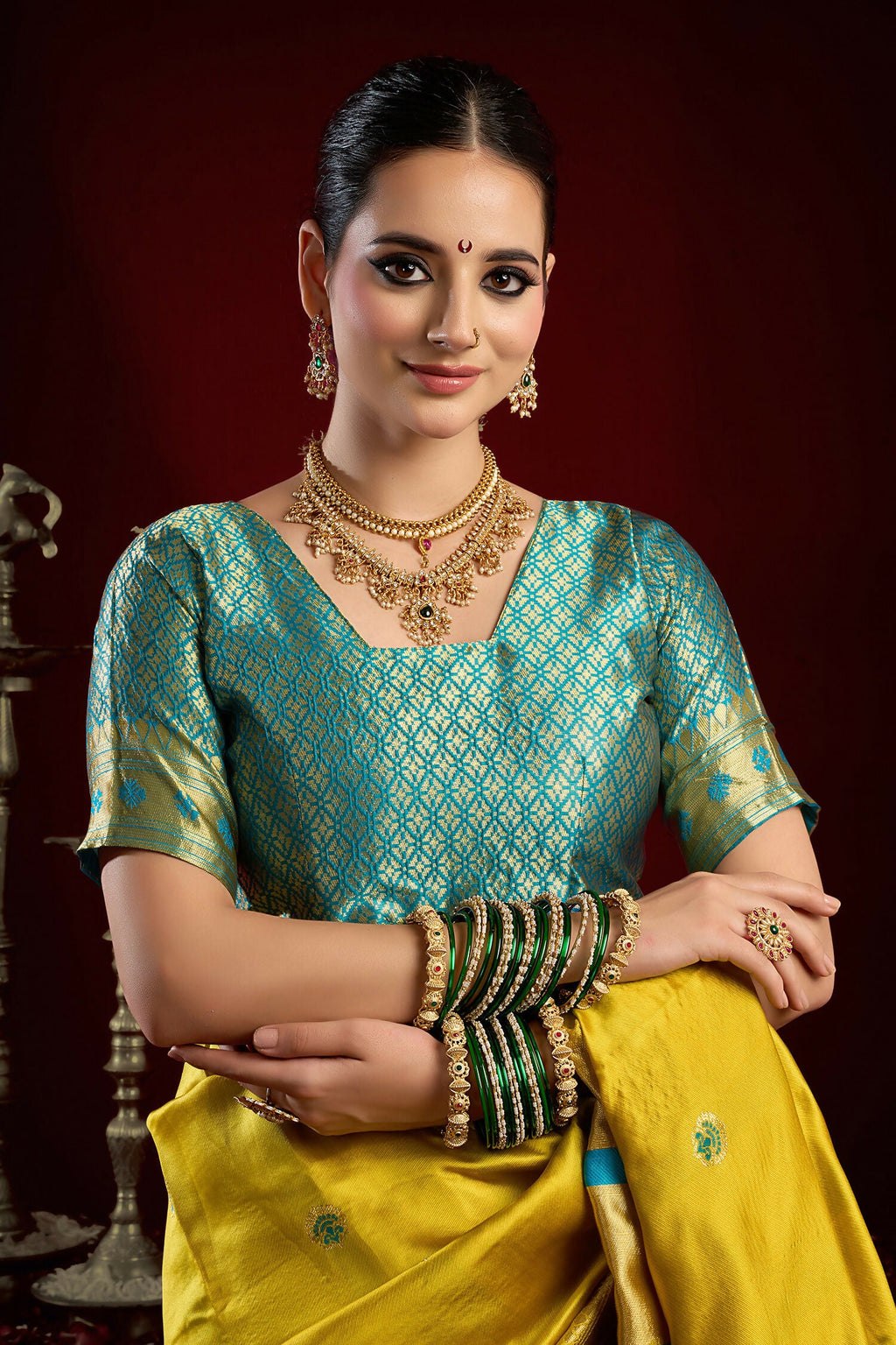 Yellow Paithani Silk Blend Butti Saree with Matching Blouse