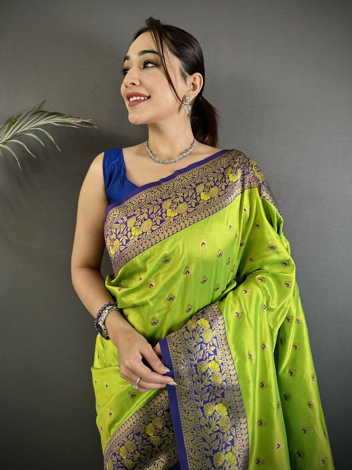 Parrot Green Soft Silk Banarasi Saree with Intricate Motifs