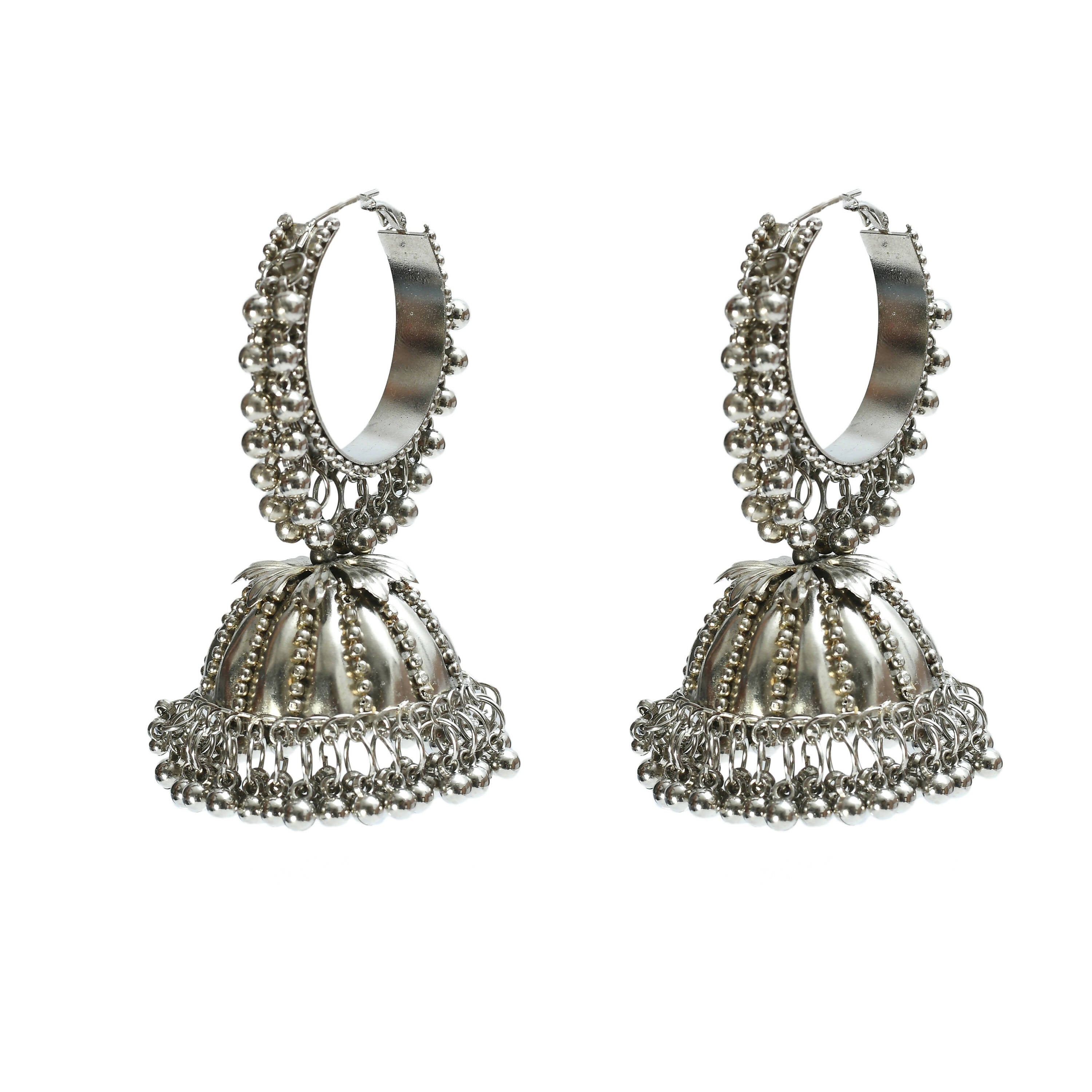 Oxidised Silver-Plated Brass Ghungroo Long Necklace with Earrings