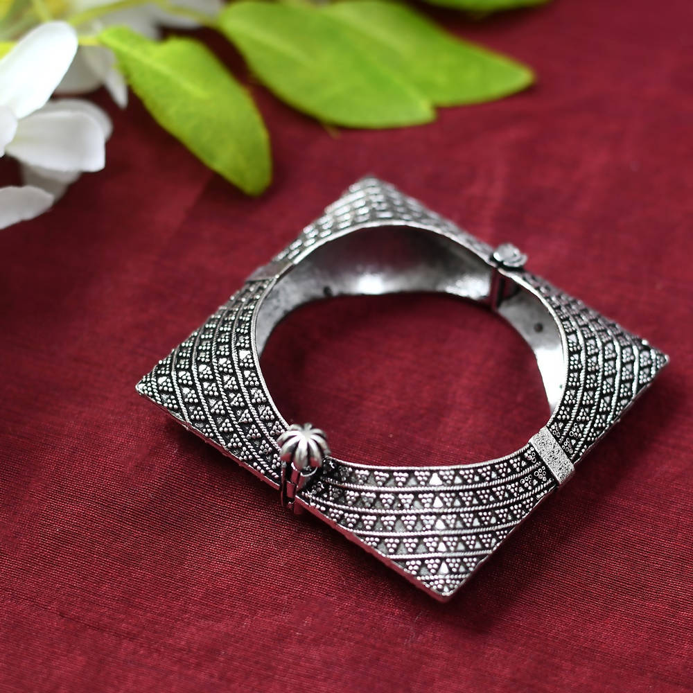 Handcrafted Oxidised German Silver-Plated Statement Bracelet