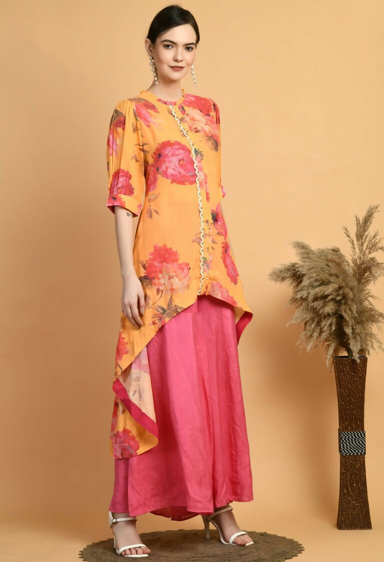 Mustard Maslin Kurta Set with Shantoon Bottoms