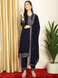 Jyoti Fashion Women's Navy Blue Georgette Resham Thread & Sequin Kurta with Trouser & Dupatta