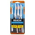 Seven-piece set of white and blue Advanced Design toothbrushes with angled necks
