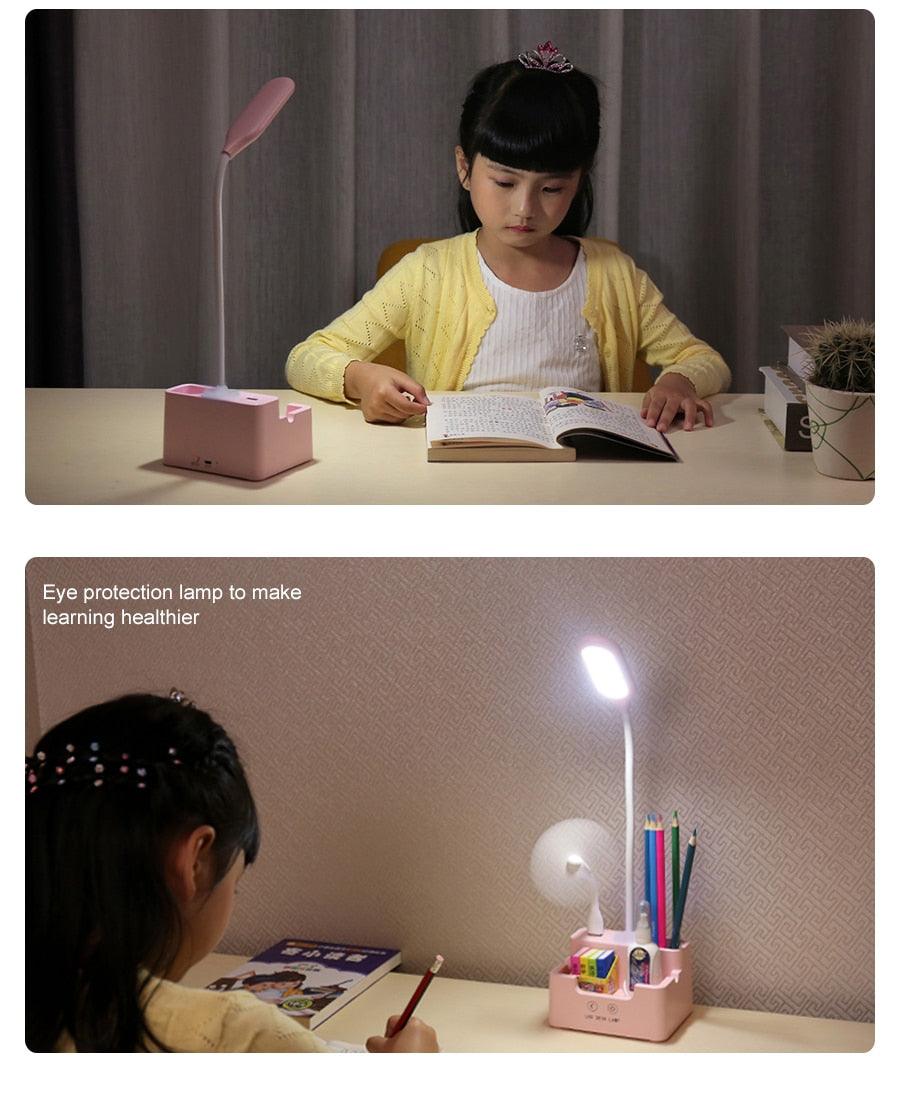 Rechargeable LED Desk Lamp with Cooling Fan and Phone Holder