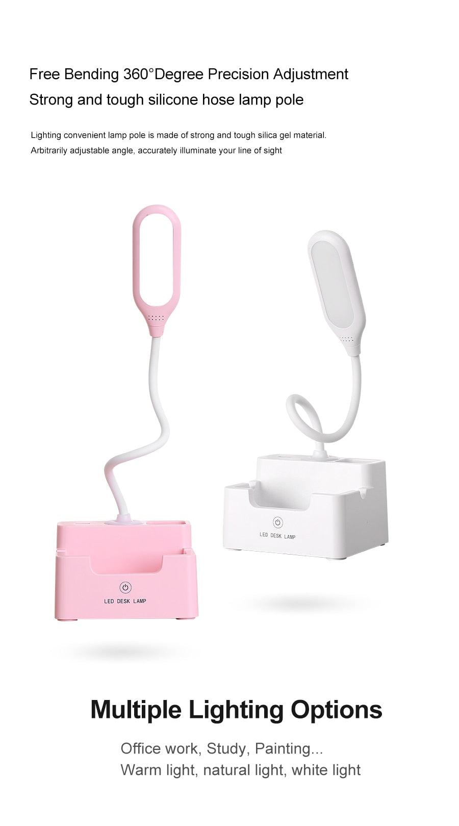 Rechargeable LED Desk Lamp with Cooling Fan and Phone Holder