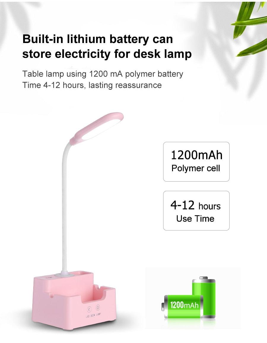 Rechargeable LED Desk Lamp with Cooling Fan and Phone Holder