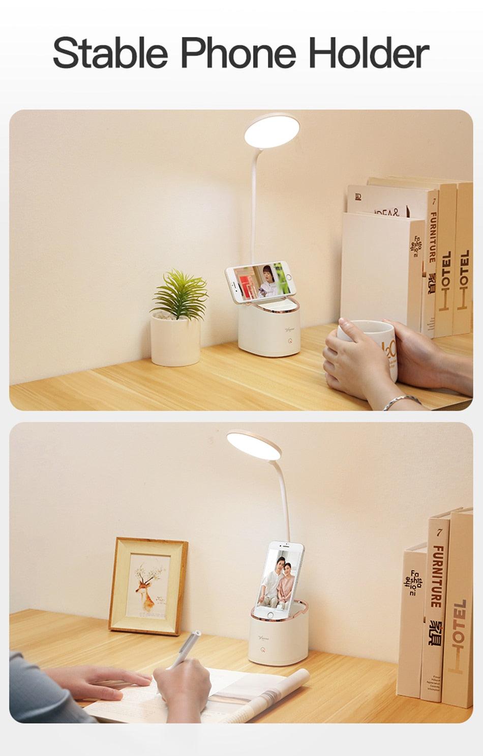Rechargeable LED Desk Lamp with Pen Holder and Phone Stand